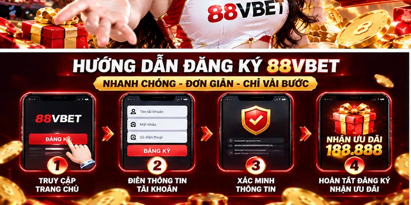 Các bước tạo tài khoản 88VBet được minh họa trực quan, giúp người mới dễ theo dõi và thực hiện.